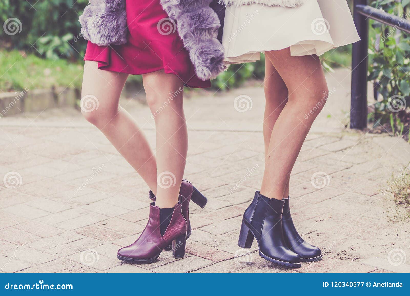 Two Women Presenting Shoes Outdoor Stock Image - Image of females ...