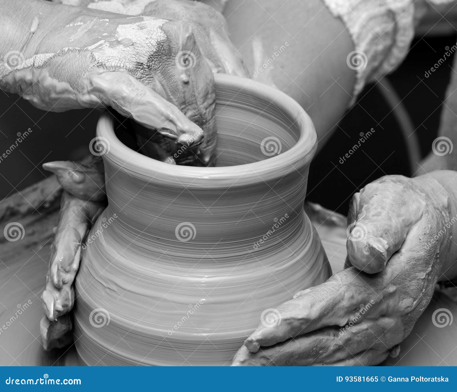 Two Women in Process of Making Clay Vase on Pottery Wheel Stock Image Image of black, sepia