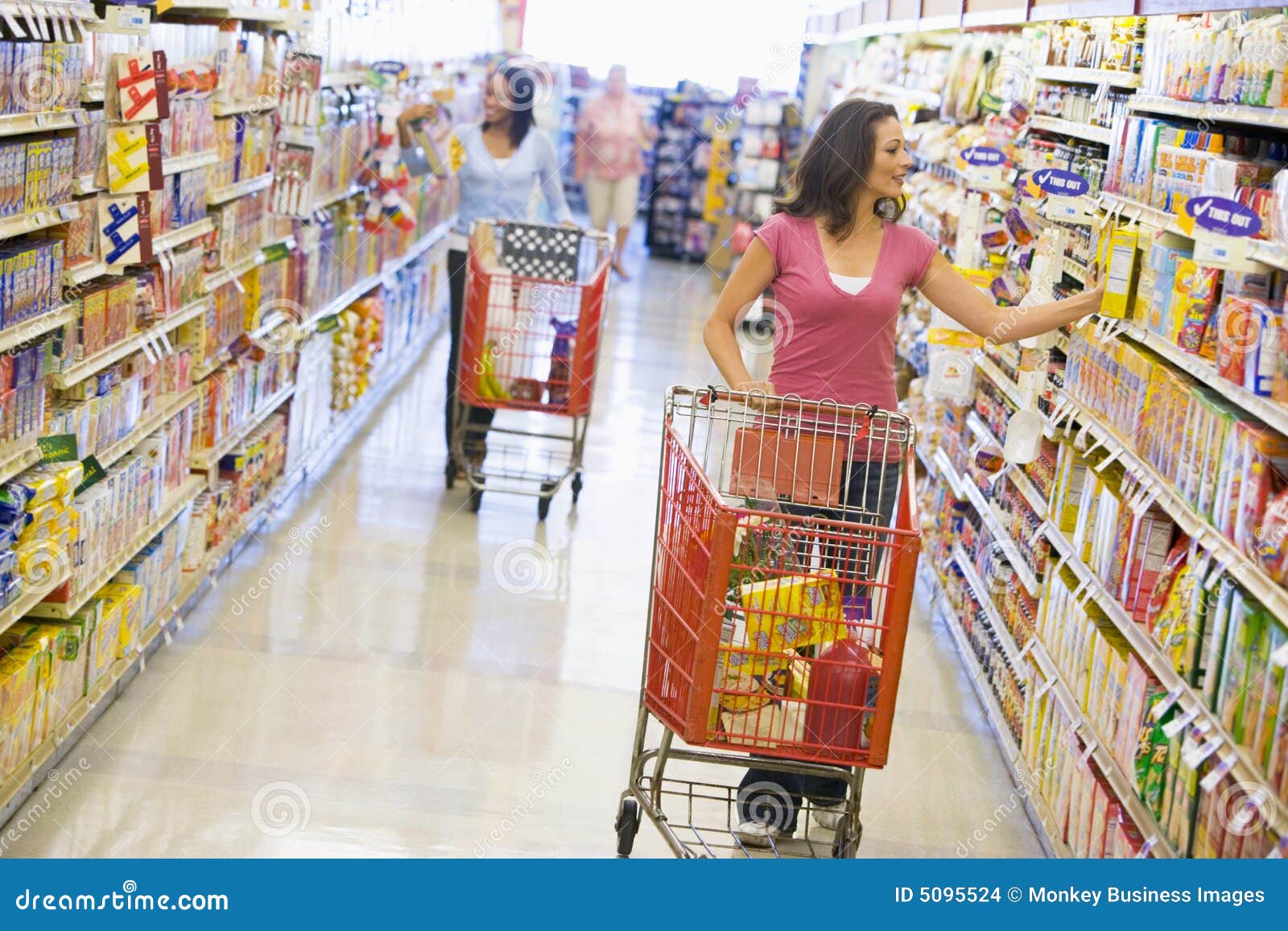 two women shopping in supermarket