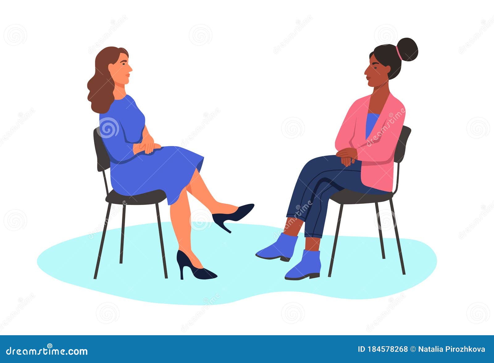 Two Women Sit Opposite Each Other On Chairs Vector Illustration