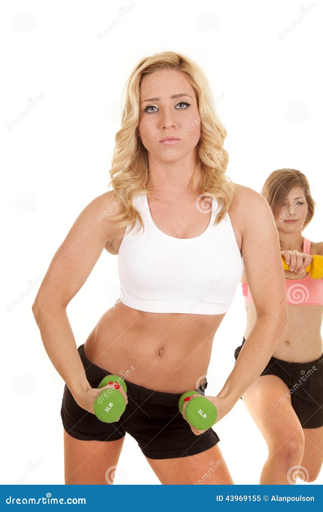 Two Women Sports Bras One in Front Green Weights Stock Image - Image of  skin, diet: 43969155