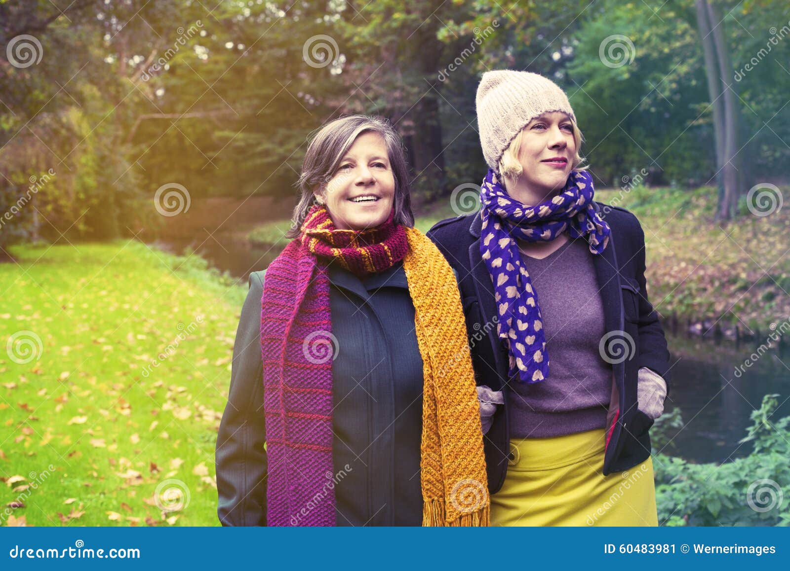Two Women Walking in the Park Stock Image Image of lifestyle, scarf