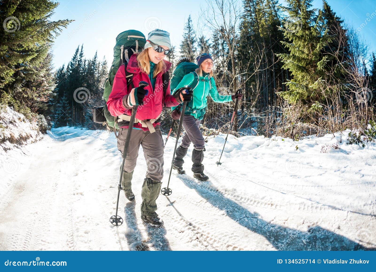 two women in a winter hike