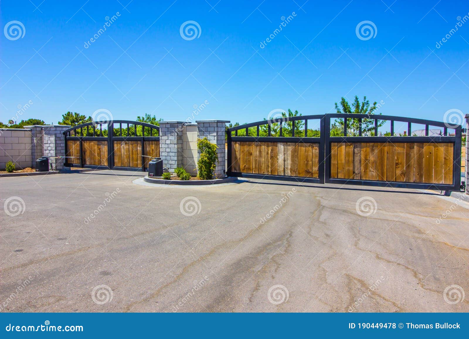 Two Wooden and Metal Automatic Entry Gates Stock Photo Image of plants, exit 190449478