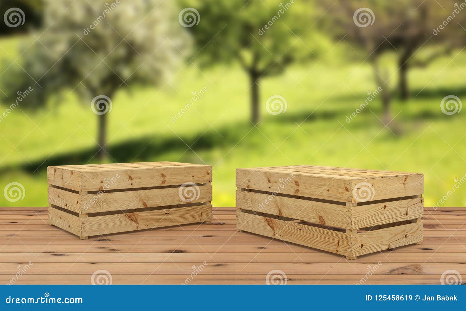 Two Wooden Crates Upside Down for Fruit or Vegetable on Wooden Floor