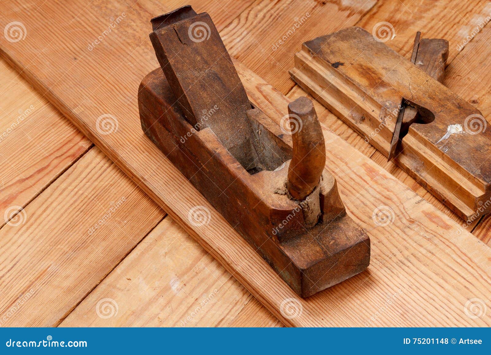 Two Wooden Old Planer on the Boards Stock Photo Image of board