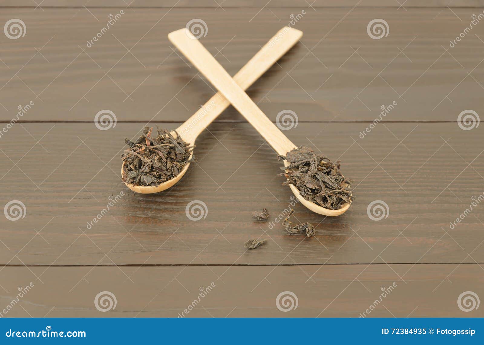 Two Wooden Spoons with Tea Leaves Stock Image Image of beverage, leaves 72384935