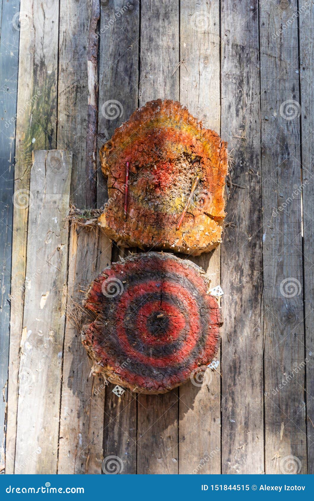Two Wooden Targets for Throwing Knives on the Fence Stock Image Image