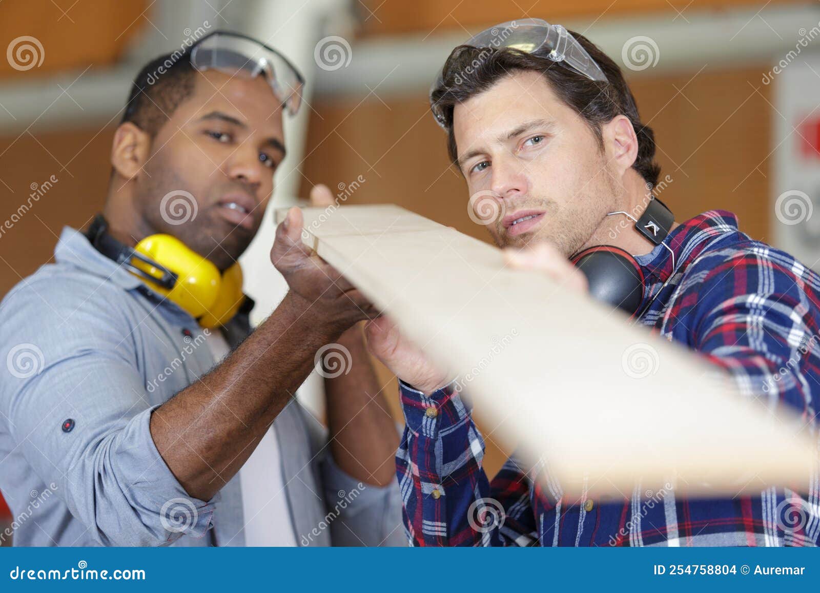 Two Woodworkers Checking Timber State Stock Photo Image of