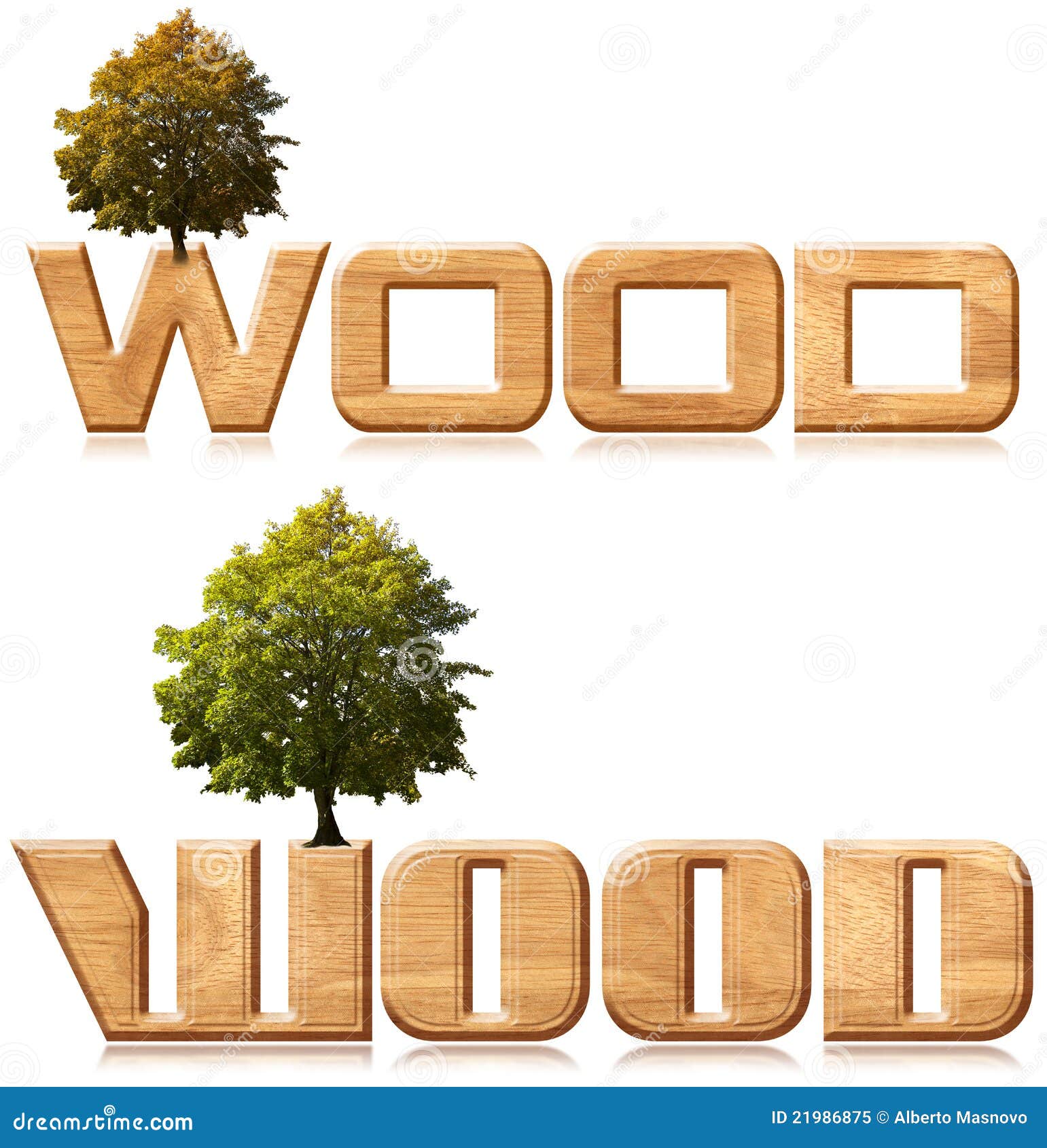 Two Words Wood in Wood Carving with Tree Stock Illustration