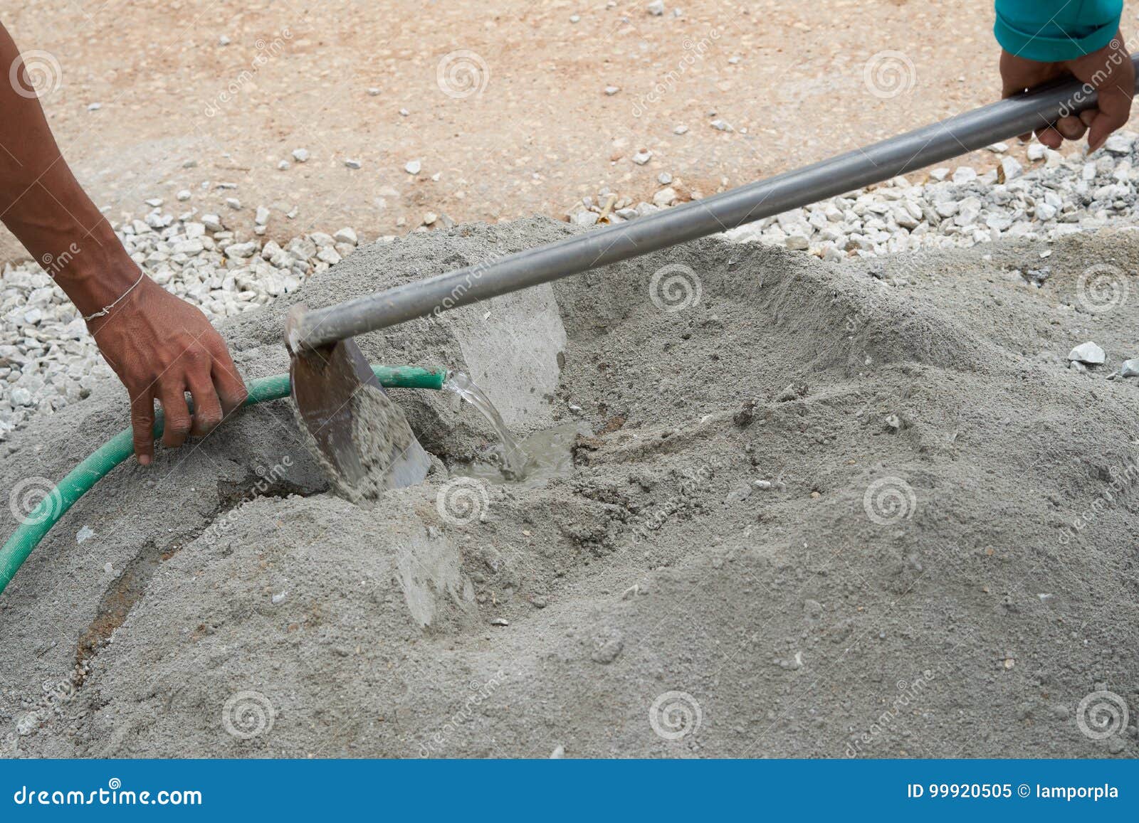 Two Worker Mixing a Cement on Floor for Applying Construction Stock
