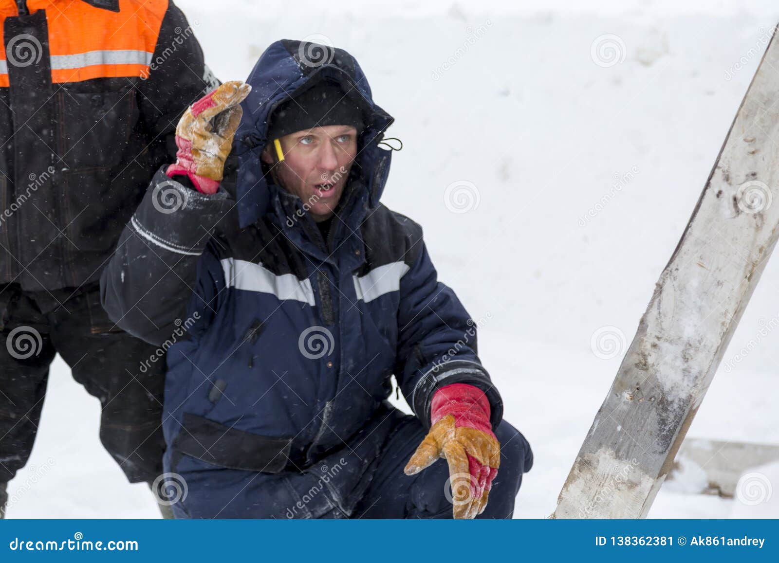 Two Workers in Overalls at a Construction Site Stock Image Image of