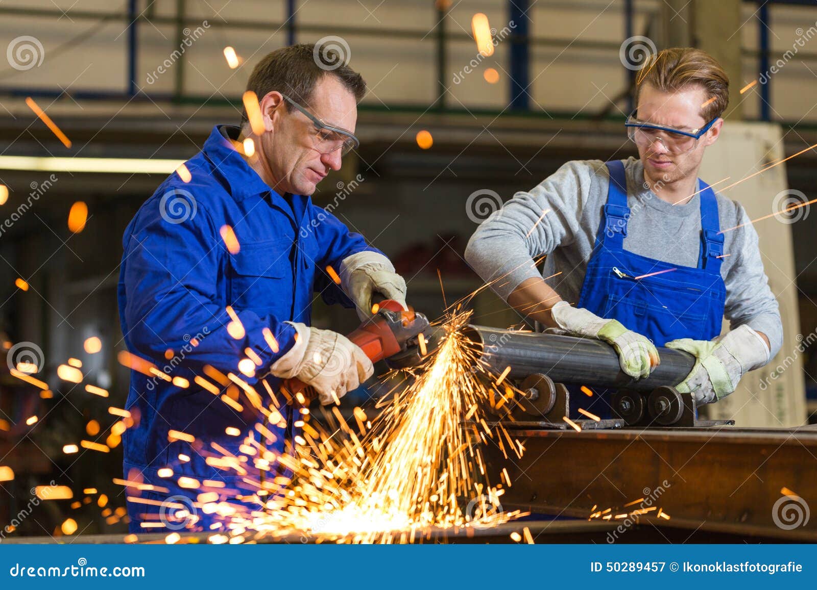 Two Workers Working with Angle Grinder Stock Image Image of gloves