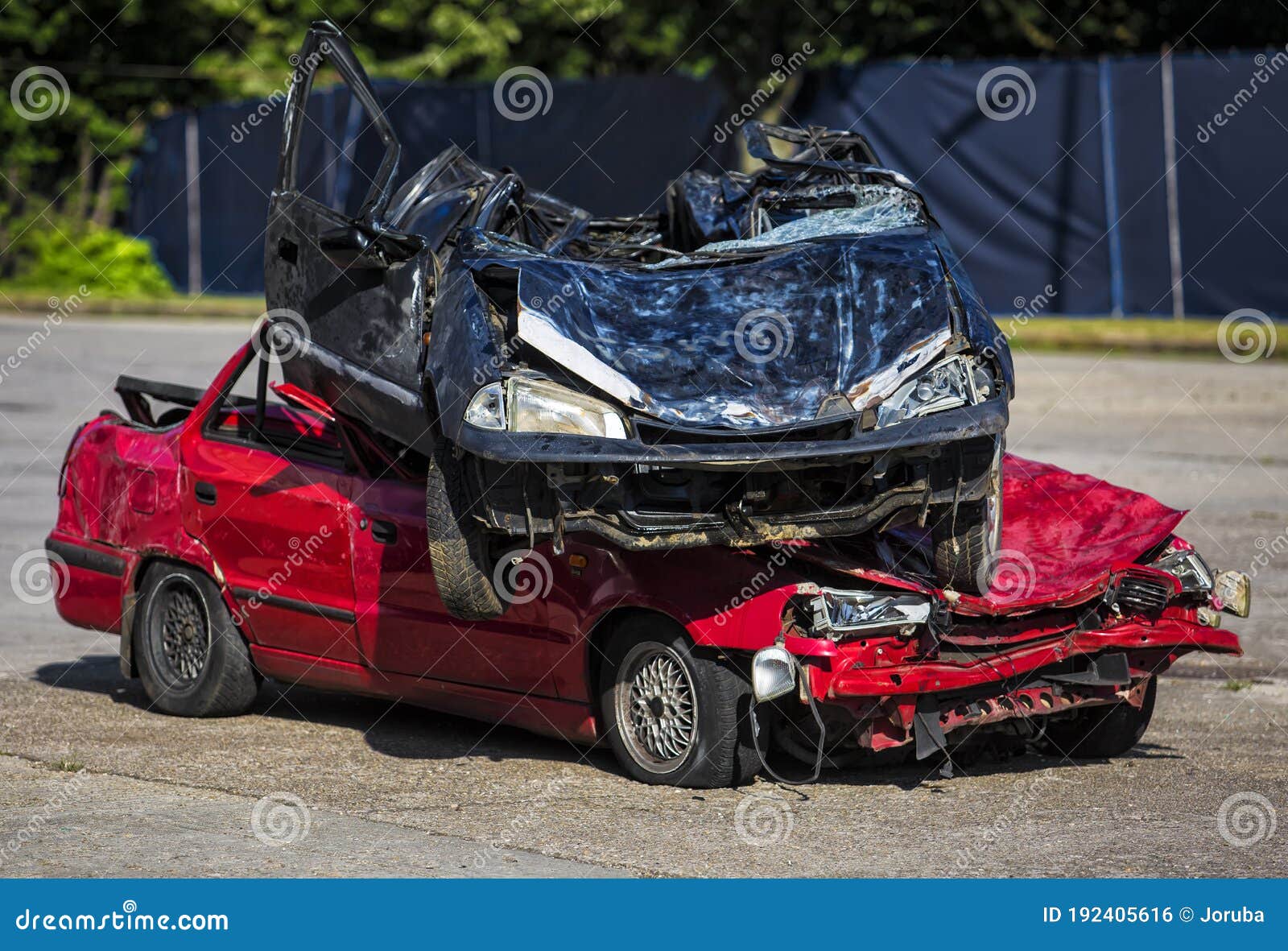 Two Wrecked Car on Each Other Stock Photo Image of crush, crash