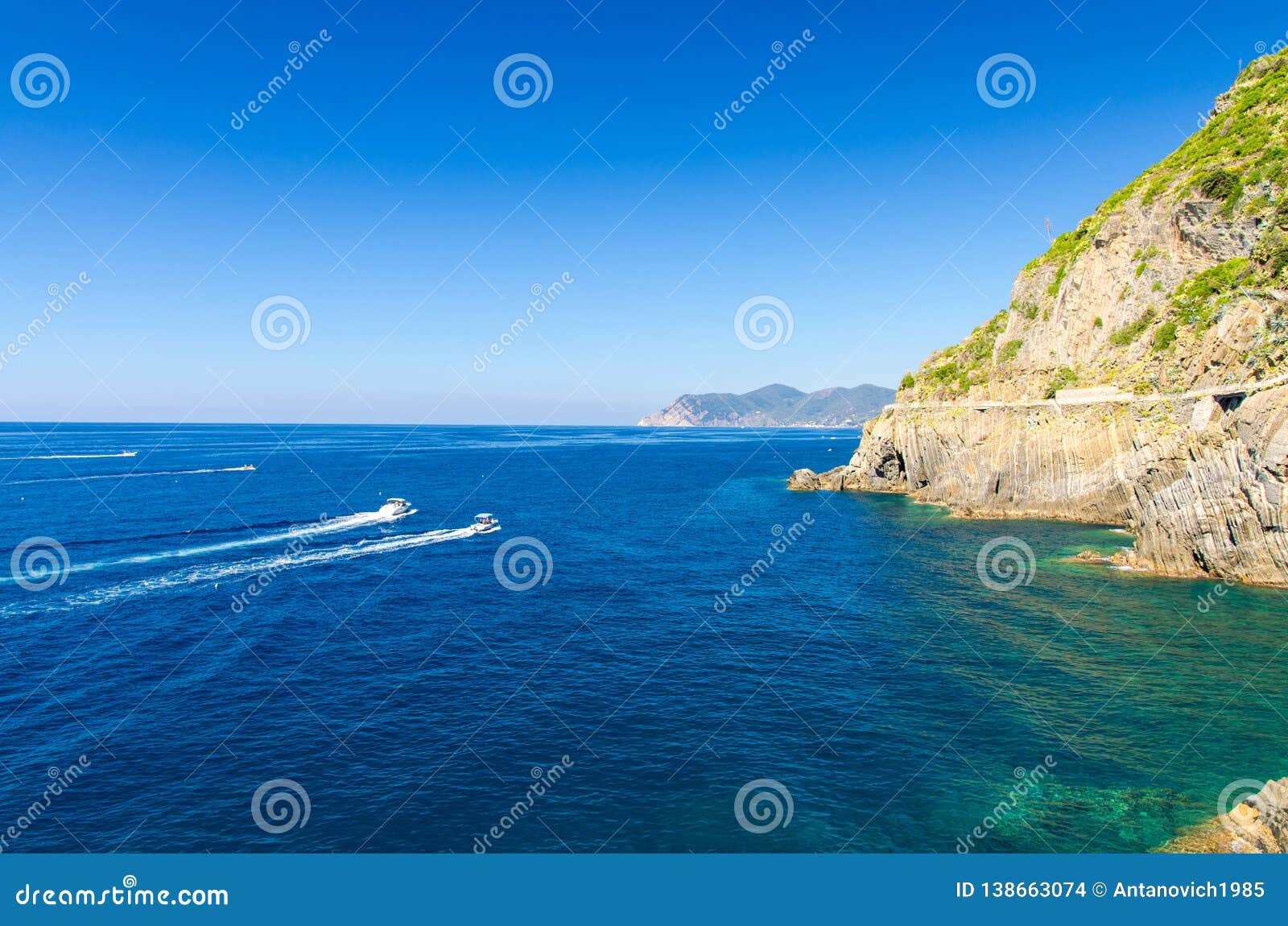 Two Yachts Boats Sail on Water of Ligurian and Mediterranean Sea Near ...