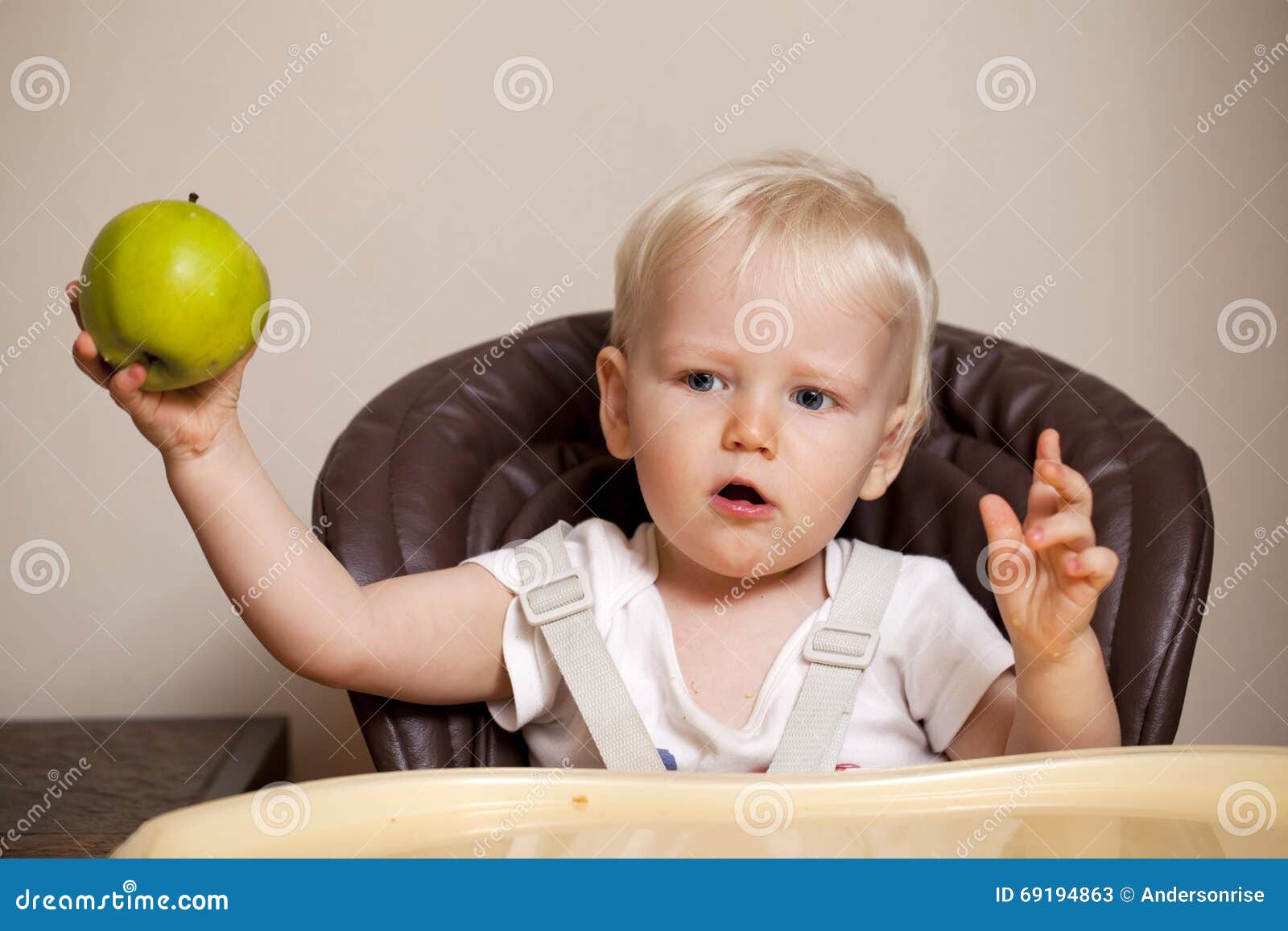 Two Year Baby Boy Sitting at the Dinner Table Stock Image Image of