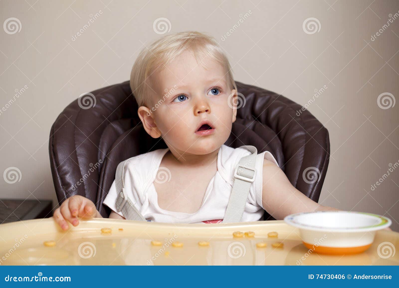 Two Year Baby Boy Sitting at the Dinner Table Stock Photo Image of