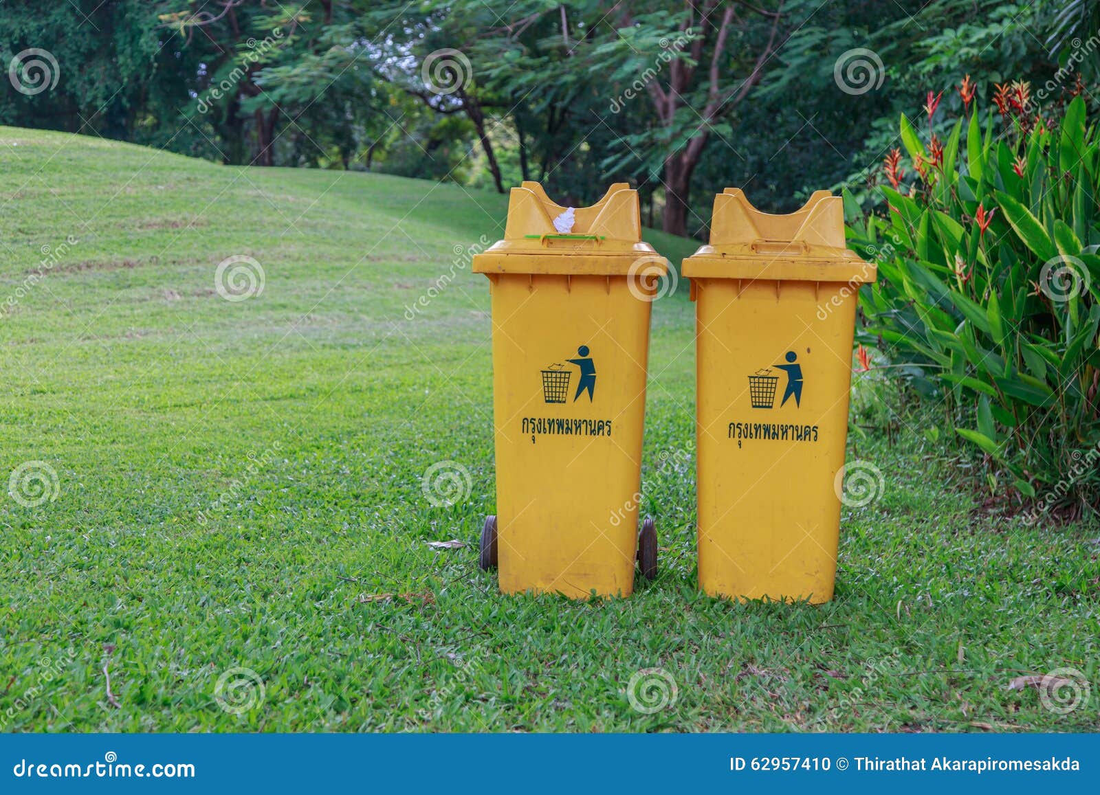 Two yellow bins stock photo. Image of plastic, glass 62957410