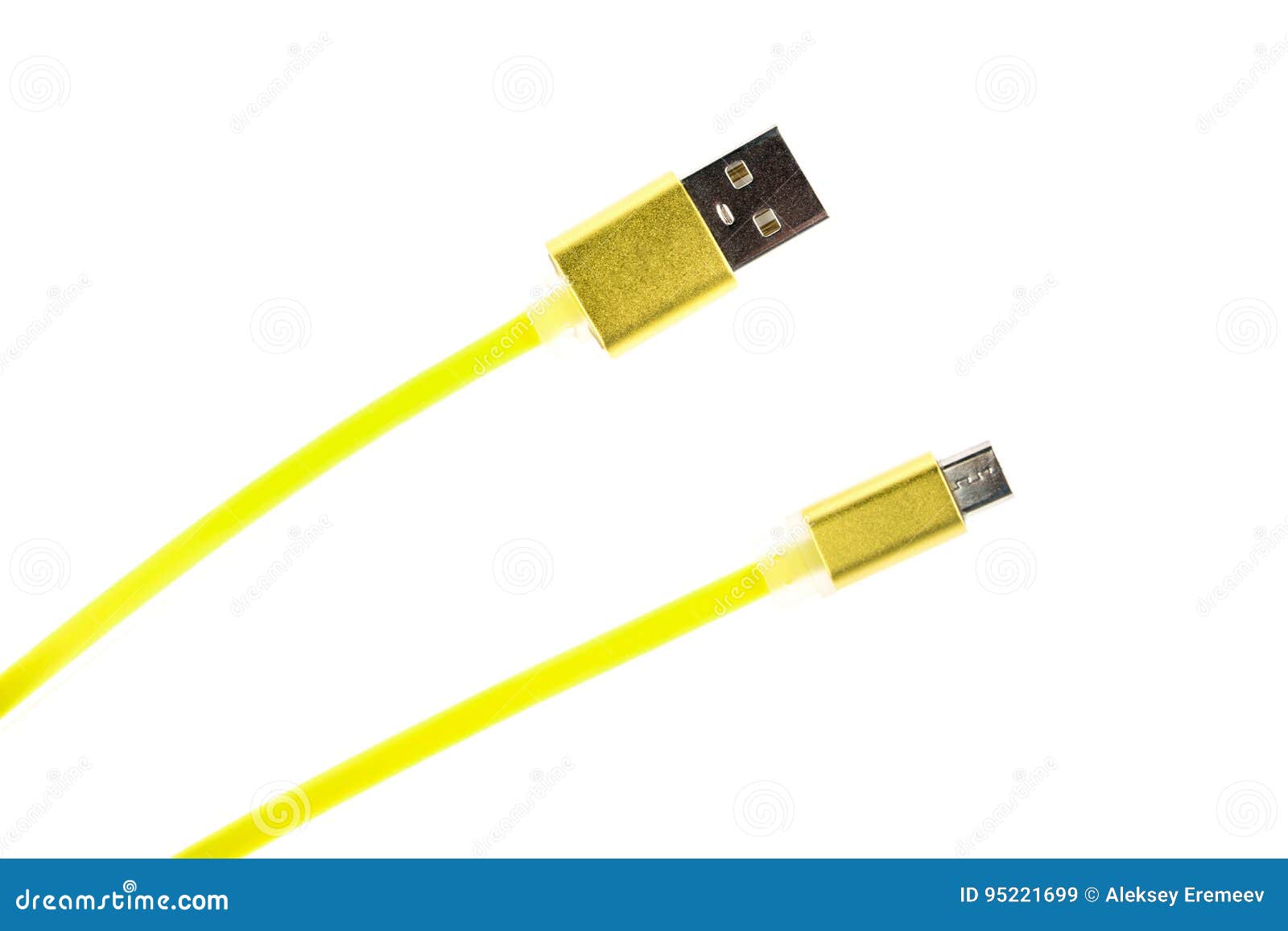 Two Yellow Connectors Of Micro USB Cable On White Isolated Background