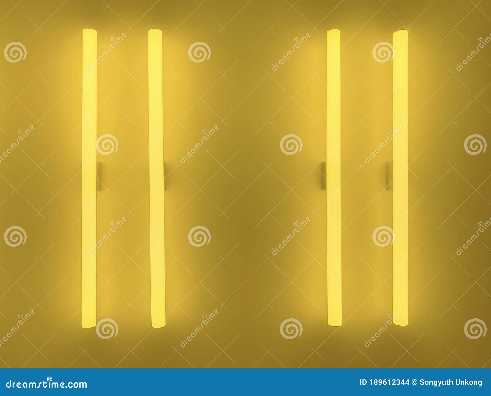 Two Yellow Fluorescent Tubes on Yellow Wall. Stock Photo Image of