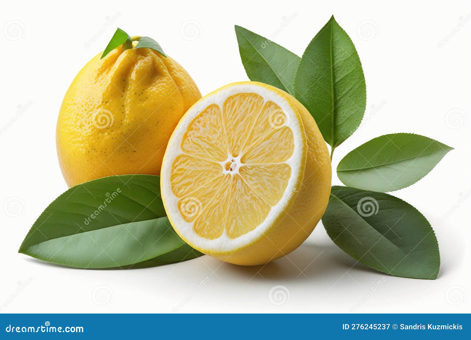 Two Yellow Lemons with Green Leaf Isolated on White Background