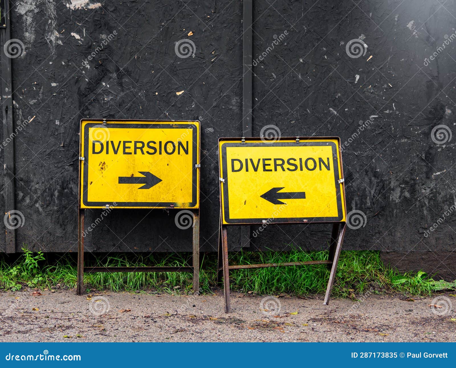 Two Yellow Traffic Diversion Signs Stock Image Image of diversion