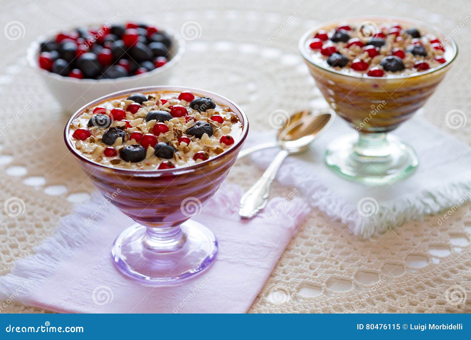 Two Yogurt Dessert with Berries and Almonds Stock Image - Image of ...