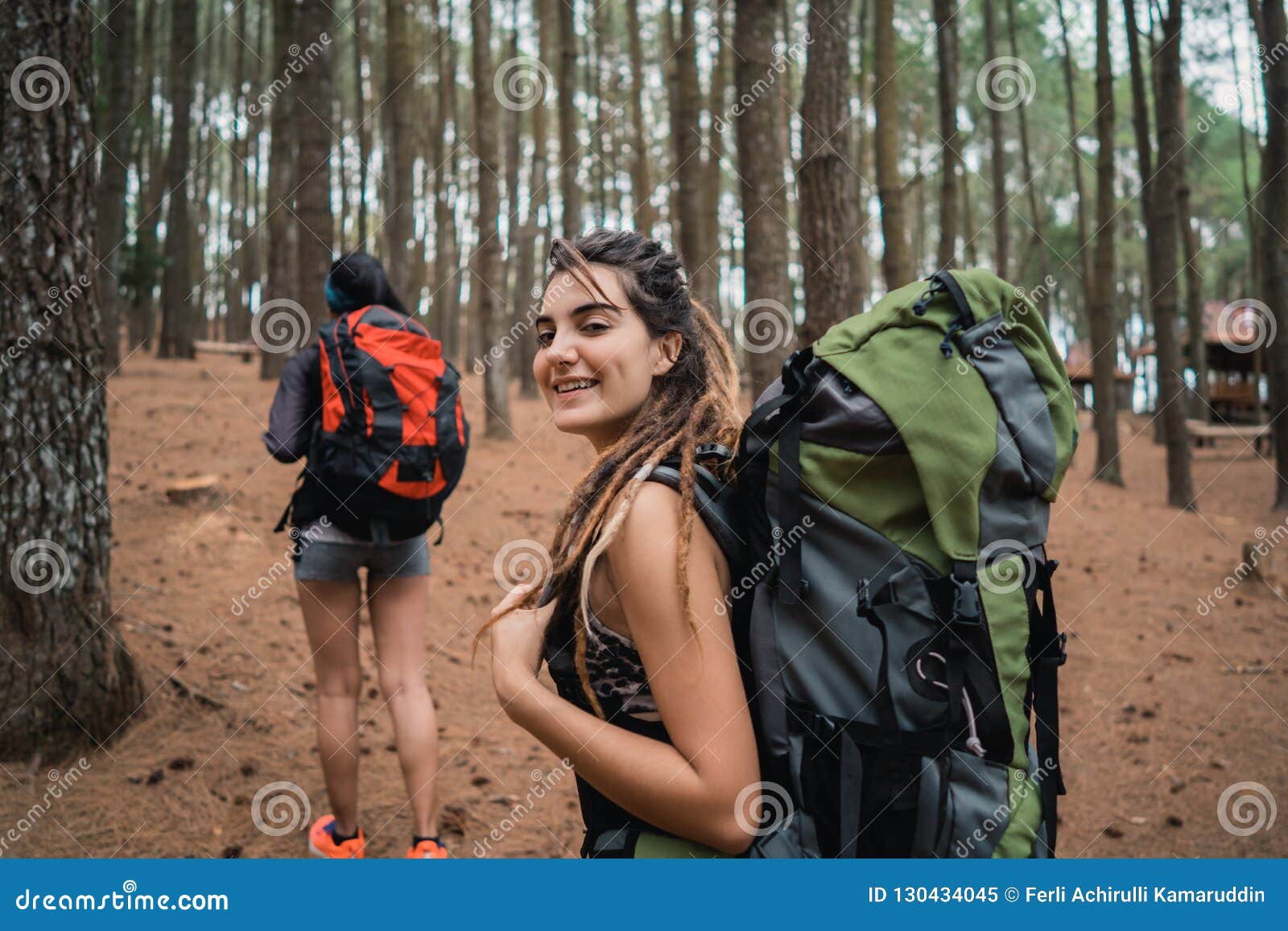 Two Young Female Hiker Walking in Beautiful Nature Stock Image - Image ...