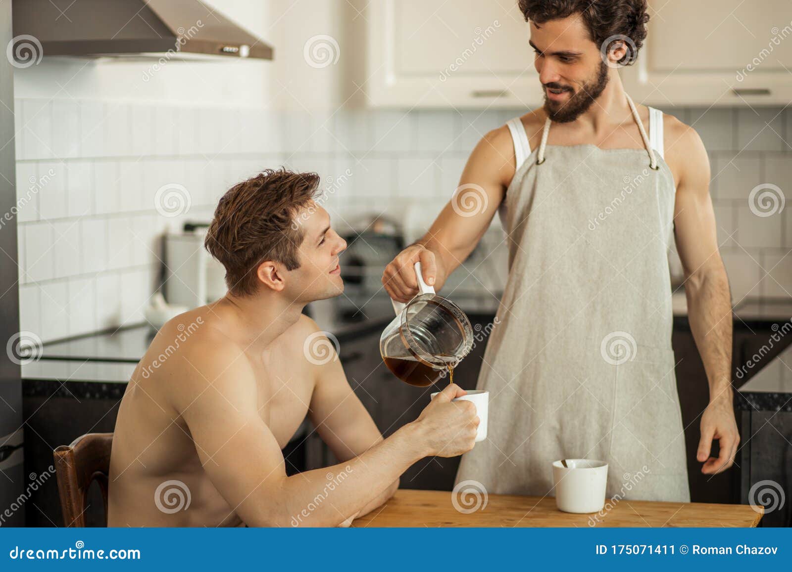 Two Young Gays In Kitchen At Home Stock Image Image Of Indoors Living 175071411 