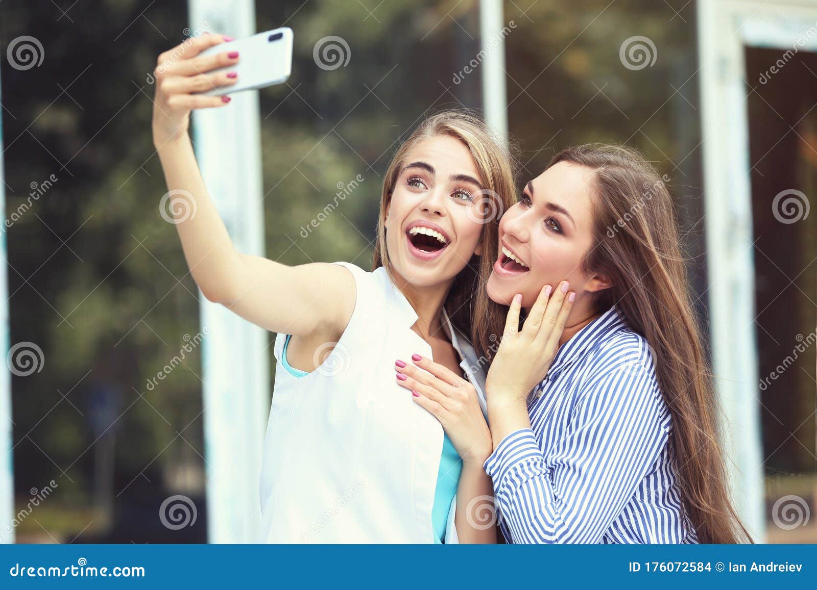 Two Young Happy Girlfriends Stock Photo - Image of expression ...