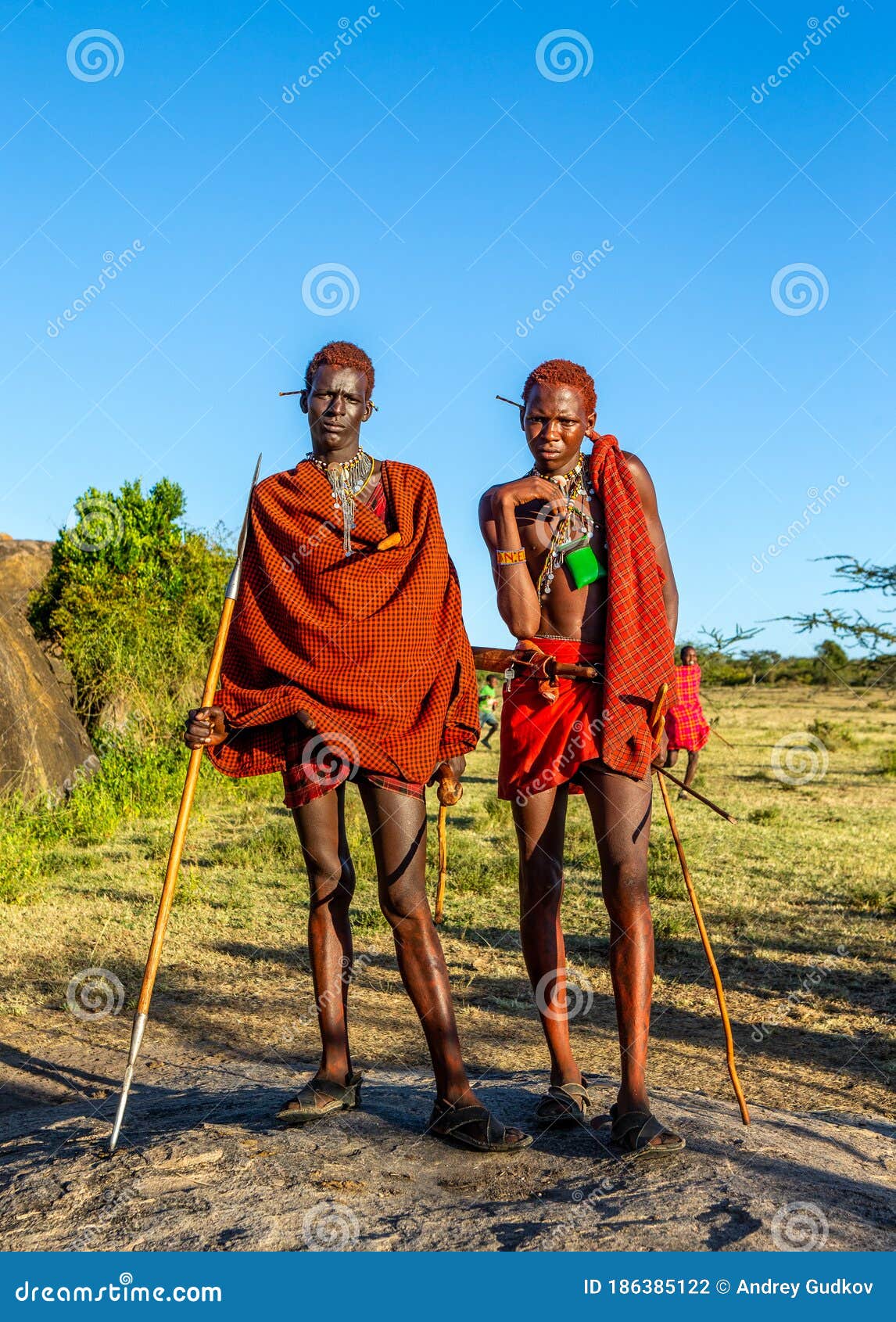 Maasai couple (warrior and girl) in traditional clothing. Africa