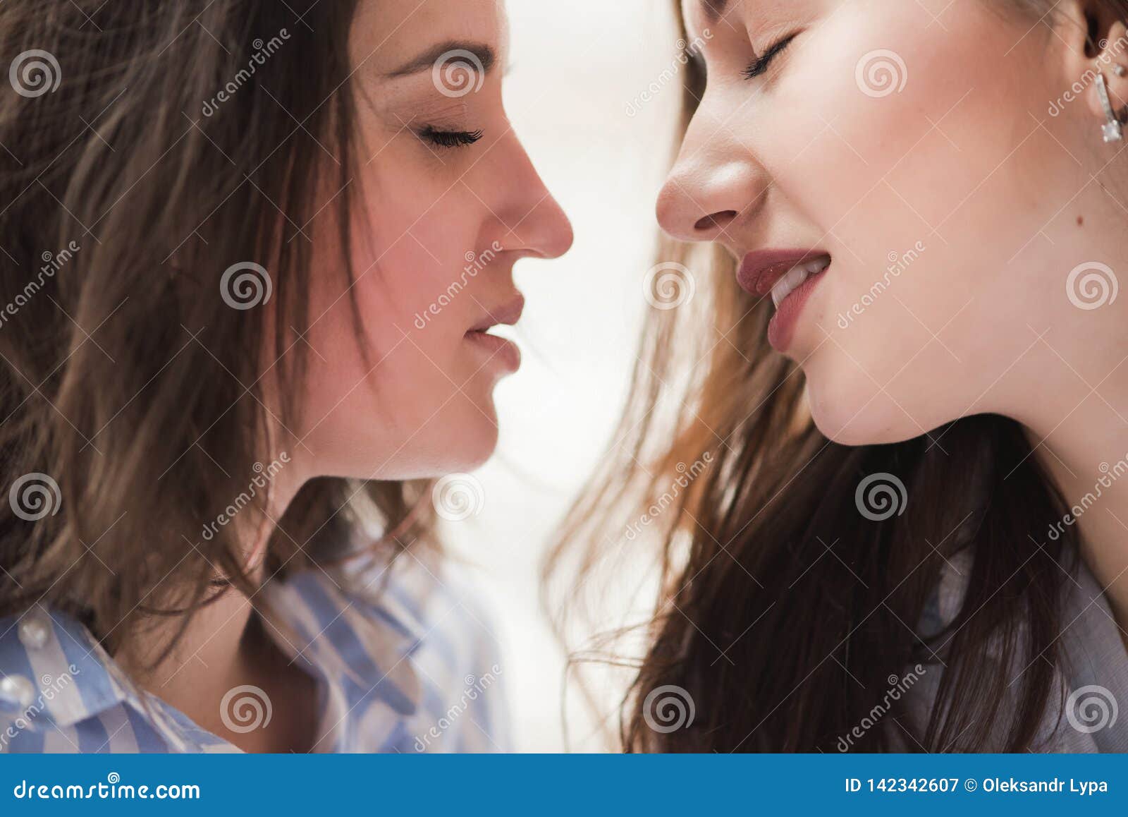 Two Girls Same Sex Going To Kiss, Close-up