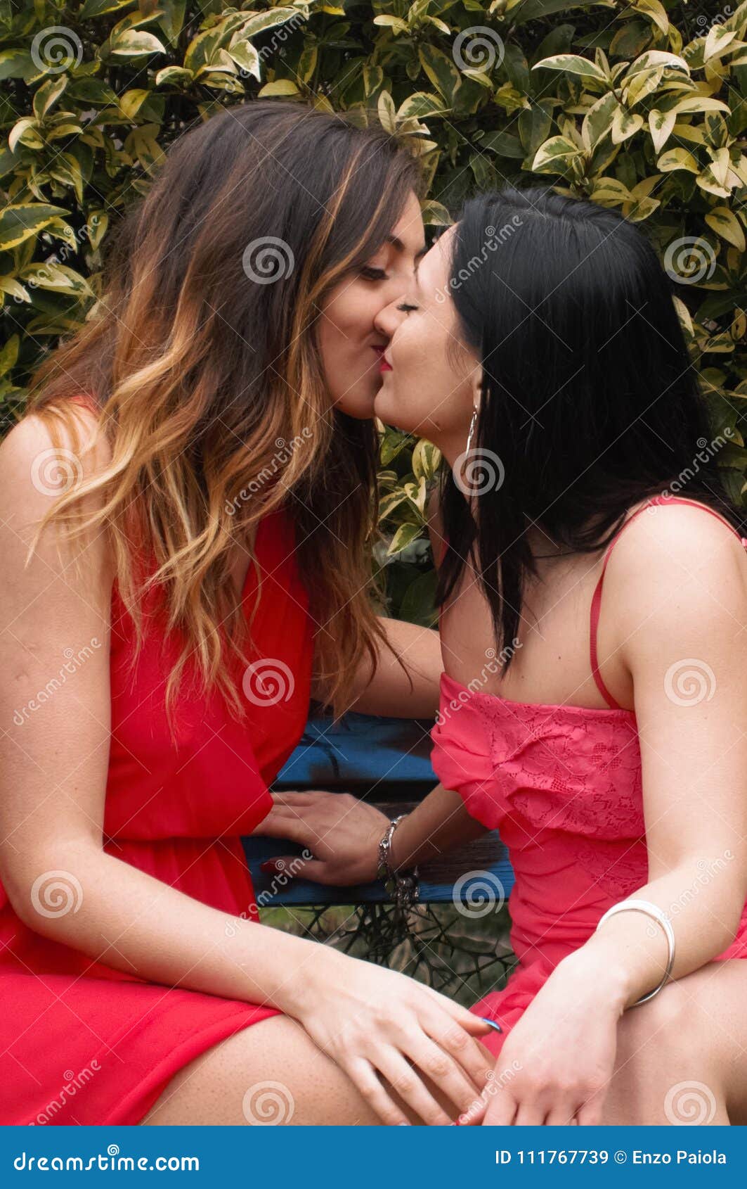 Kiss Between Two Young Women Girls With Sensual
