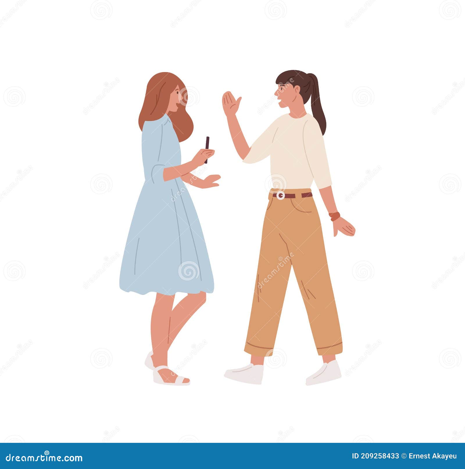 Two Young Women Meeting and Greeting Each Other by Waving Hand ...