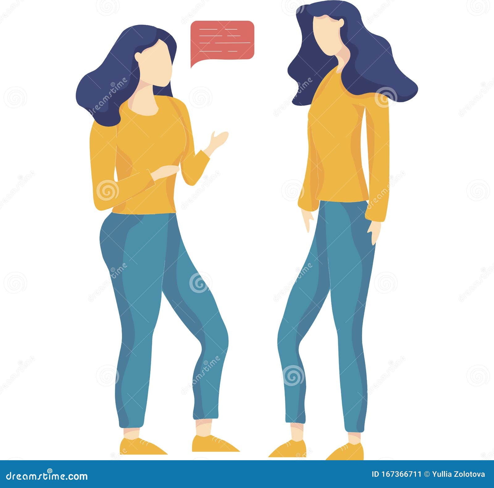 two young women talking to each other looking