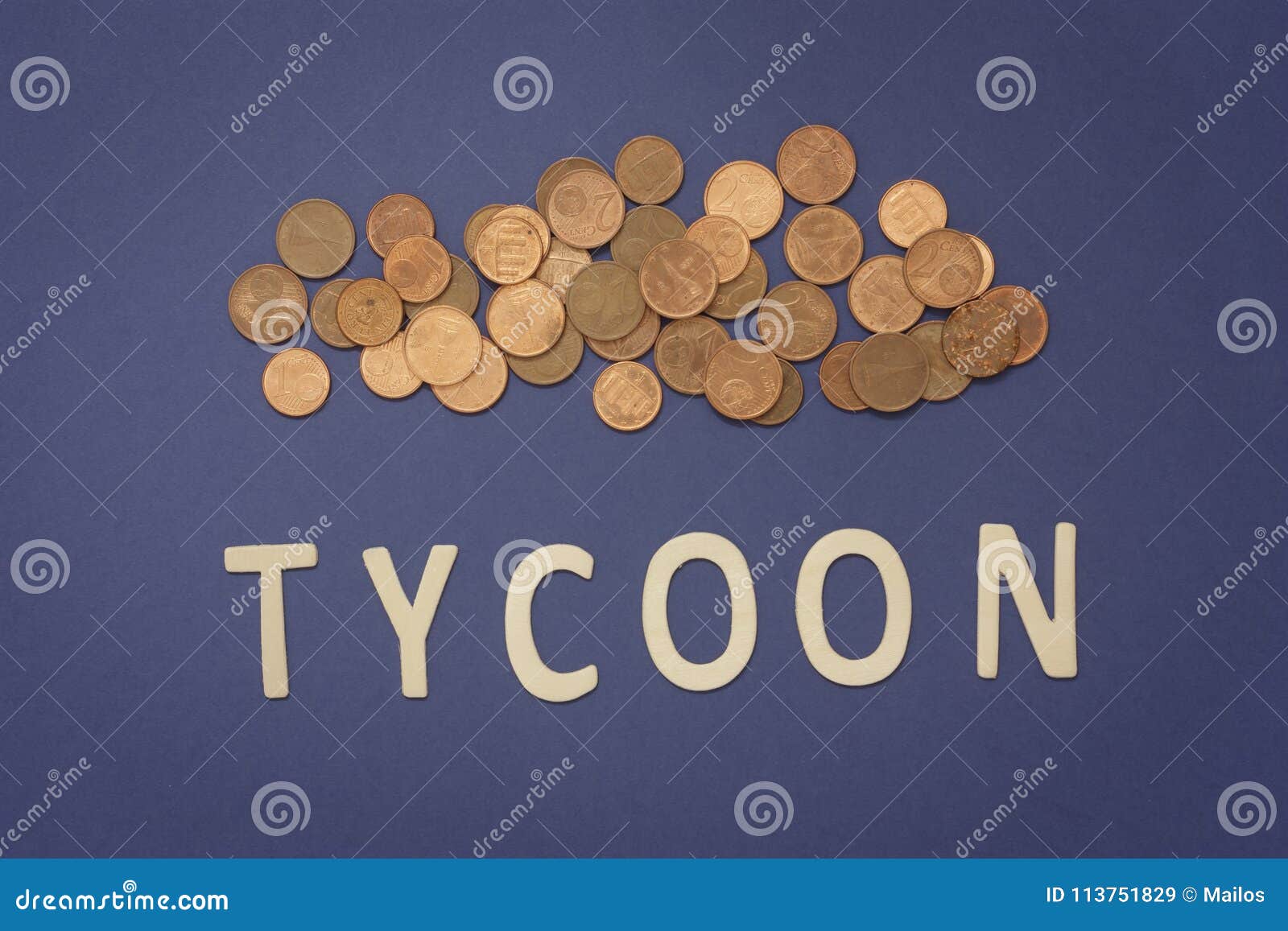 Tycoon Written with Wooden Letters on a Blue Background Stock