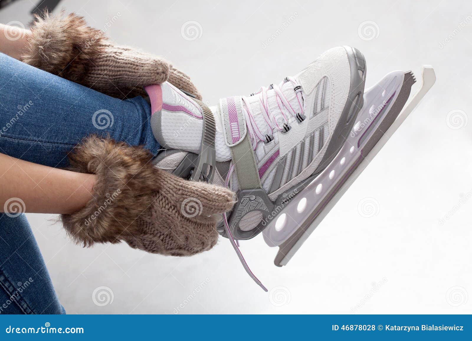 Tying Laces of Ice Figure Skates Stock Photo Image of recreation