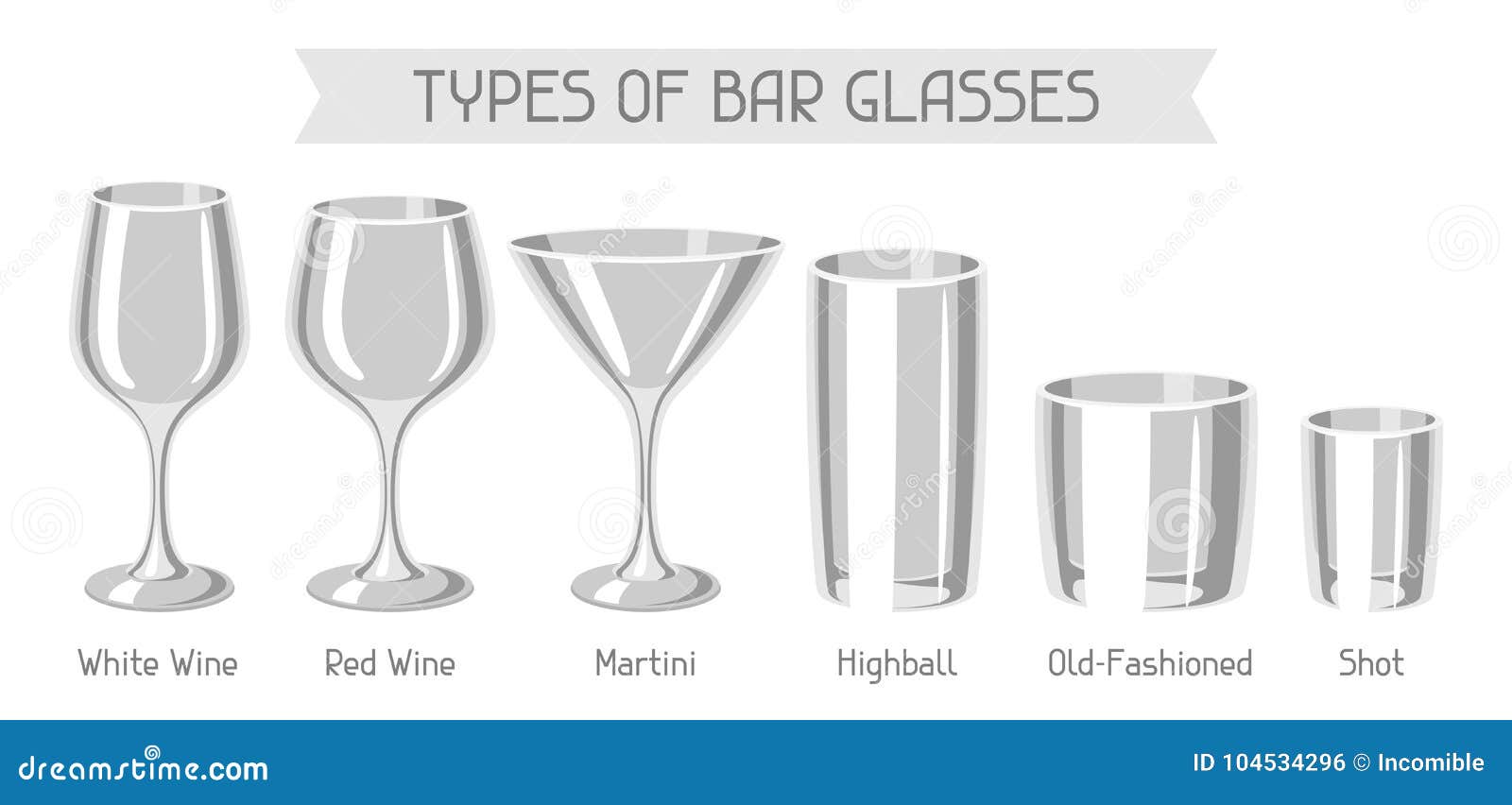 Types of Bar Glasses. Set of Alcohol Glassware Stock Vector