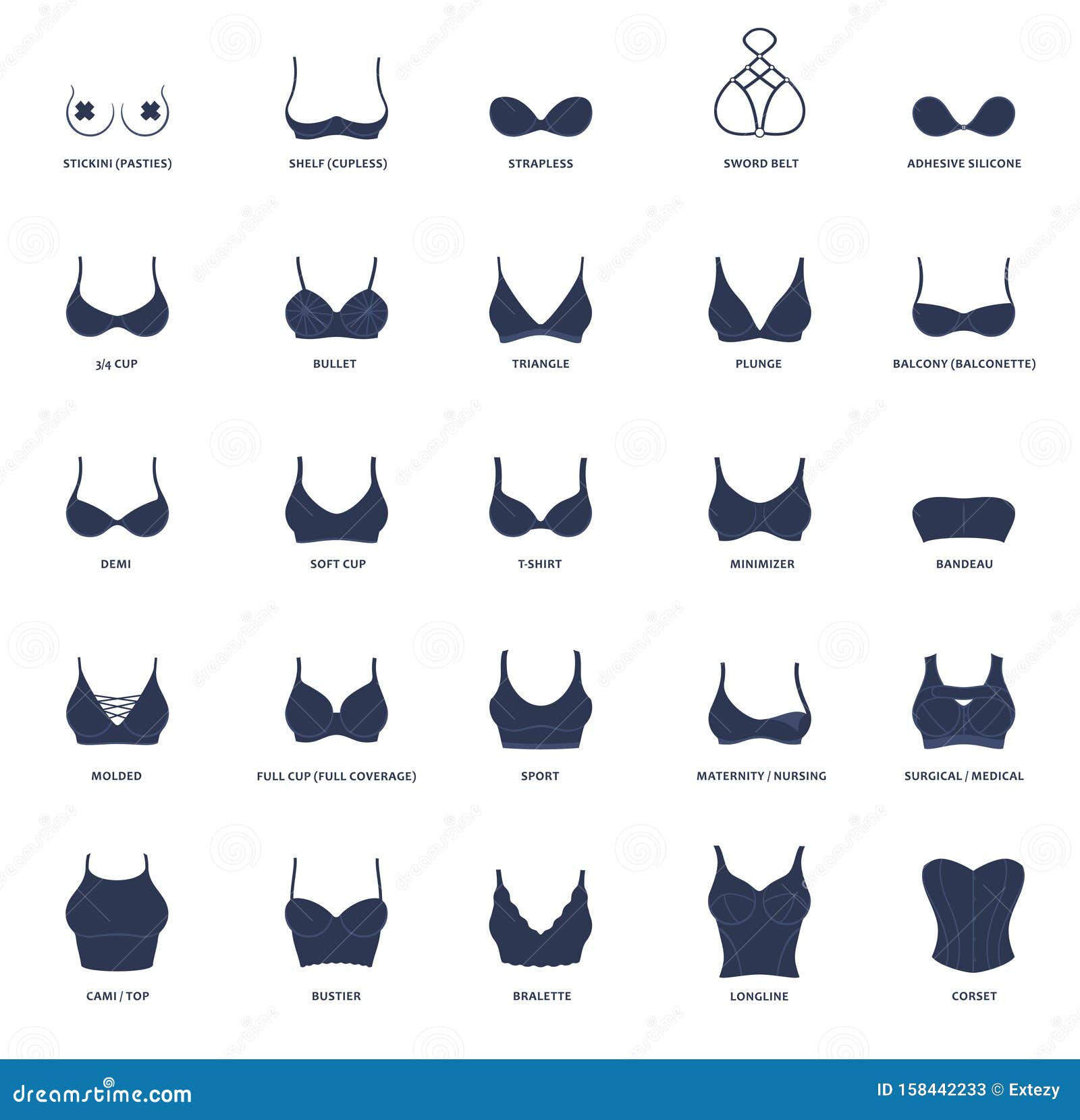 Types of Bras. the Complete Vector Collection of Lingerie Stock