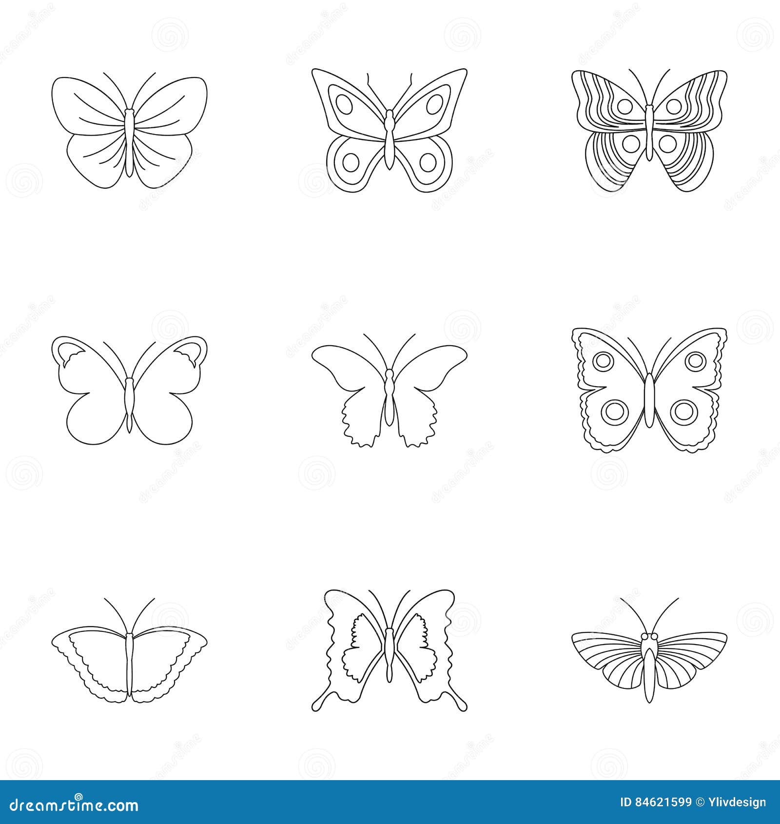 Types of Butterflies Icons Set, Outline Style Stock Vector ...