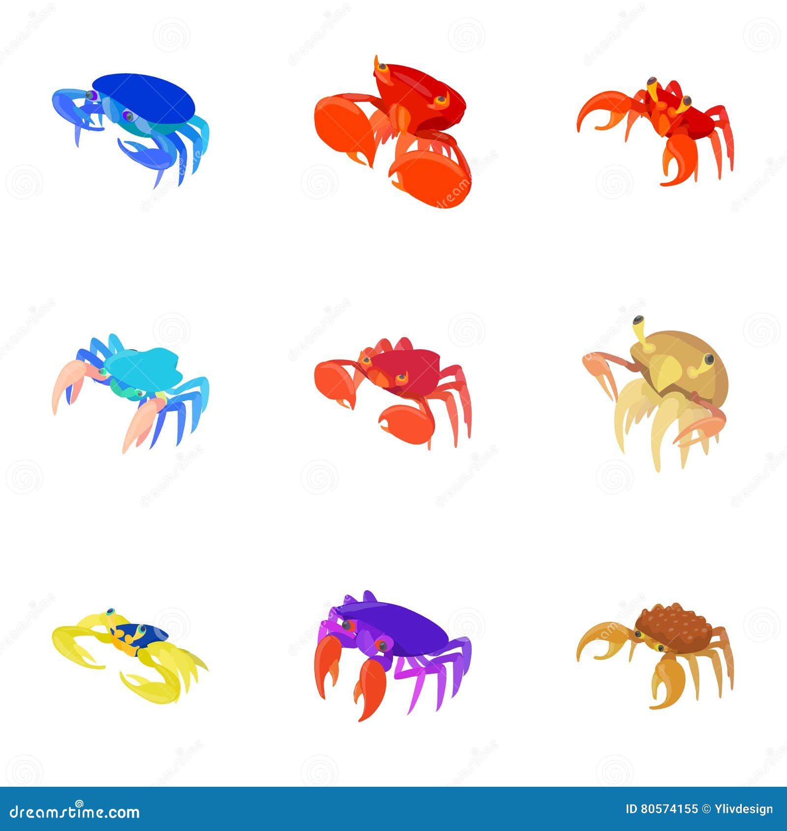 Types of Crabs Icons Set, Cartoon Style Stock Vector Illustration of blue, marine 80574155