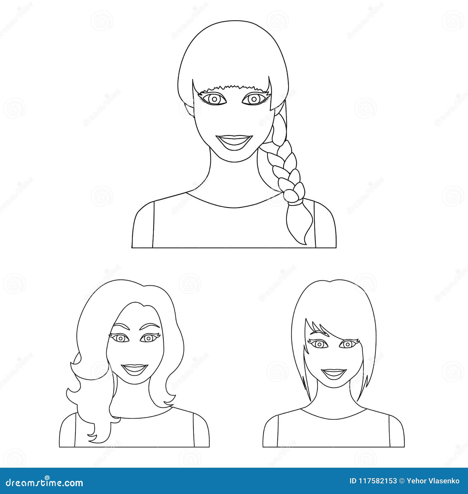 Types Of Female Hairstyles Outline Icons In Set Collection For Design