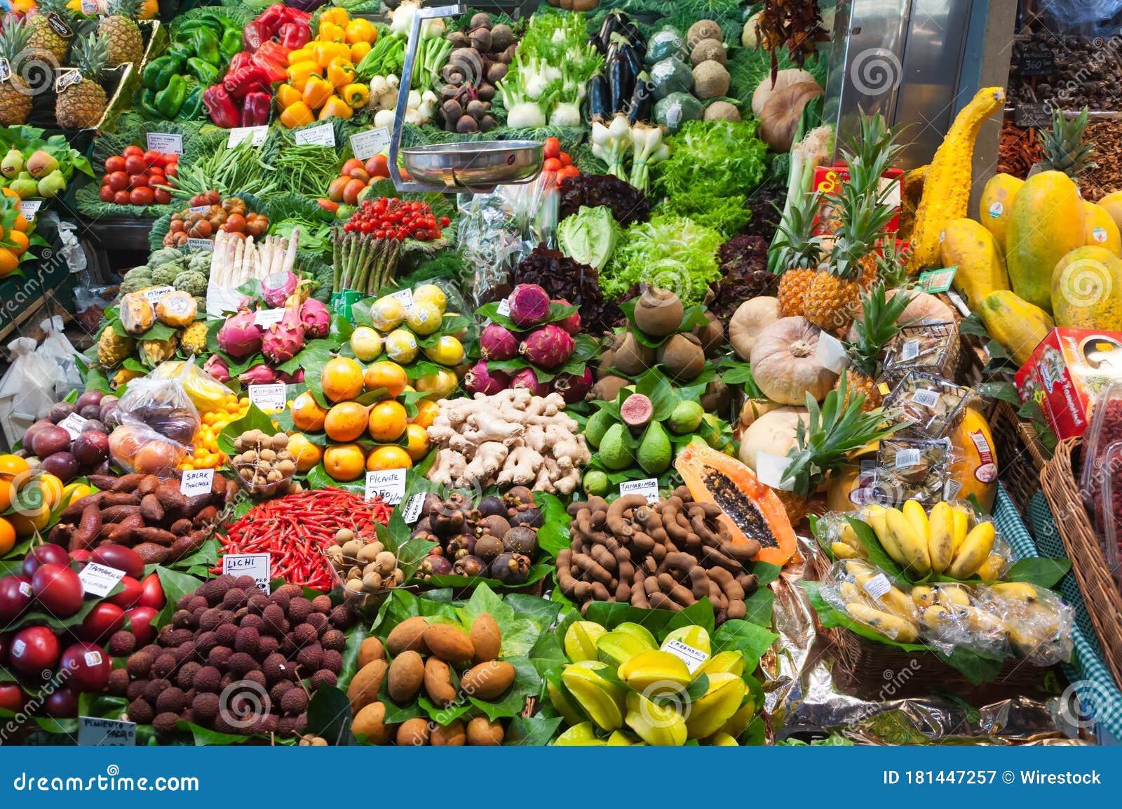 Types of Fruits and Vegetables on the Shelves of the Market Stock Image