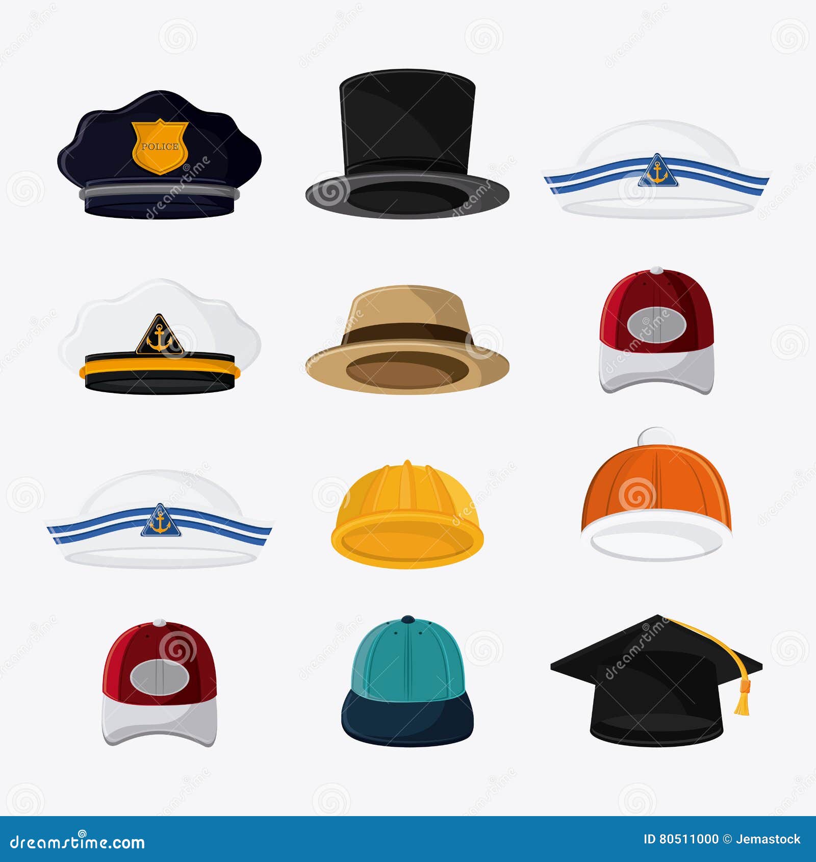 Types of Hats Cloth Accesory Stock Vector - Illustration of object ...