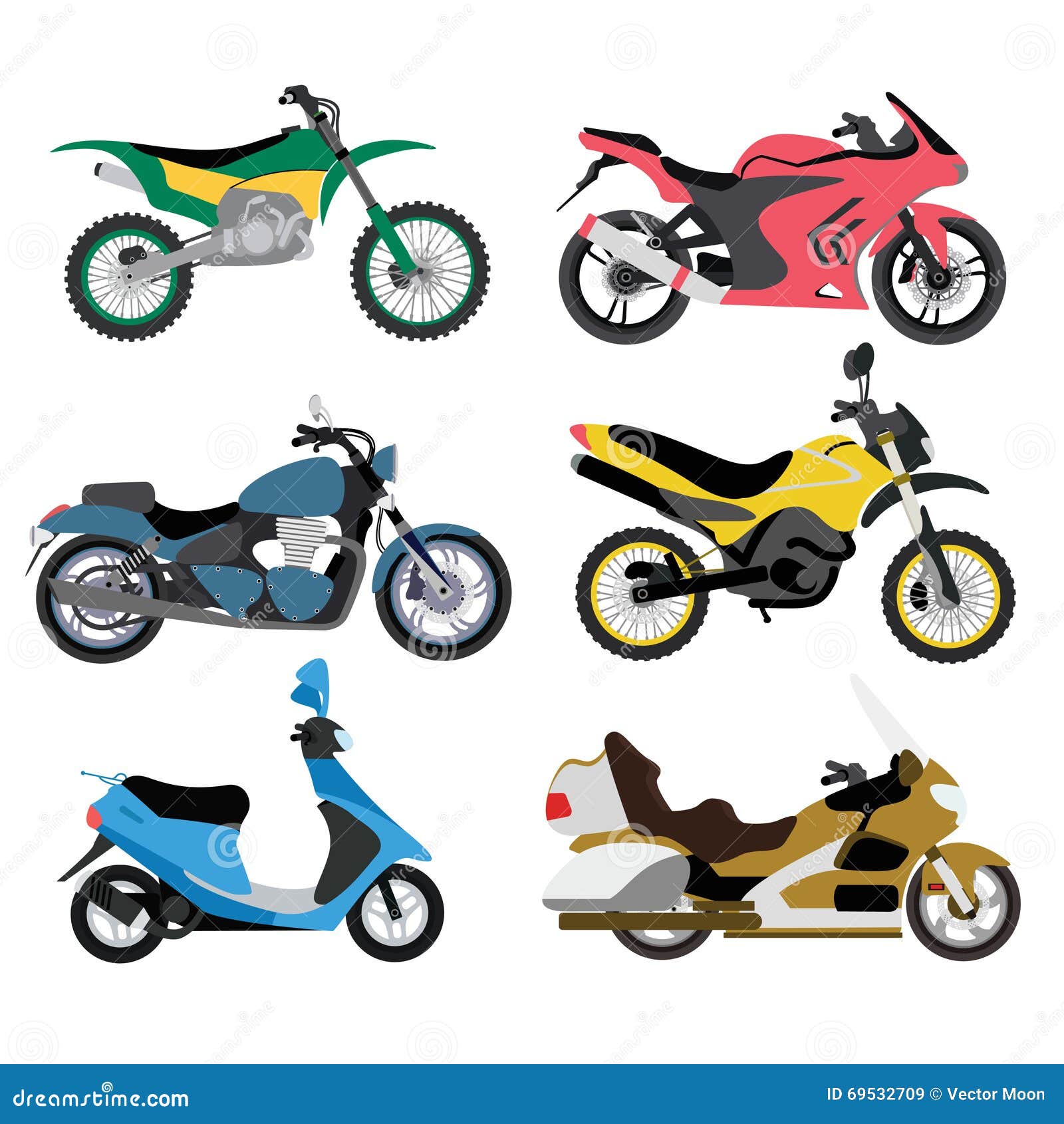 Types Illustration Multicolore De Moto De Vecteur De Transport De Sport De  Vitesse De Tour De Motocyclette Illustration de Vecteur - Illustration du  réflexion, fond: 69532709