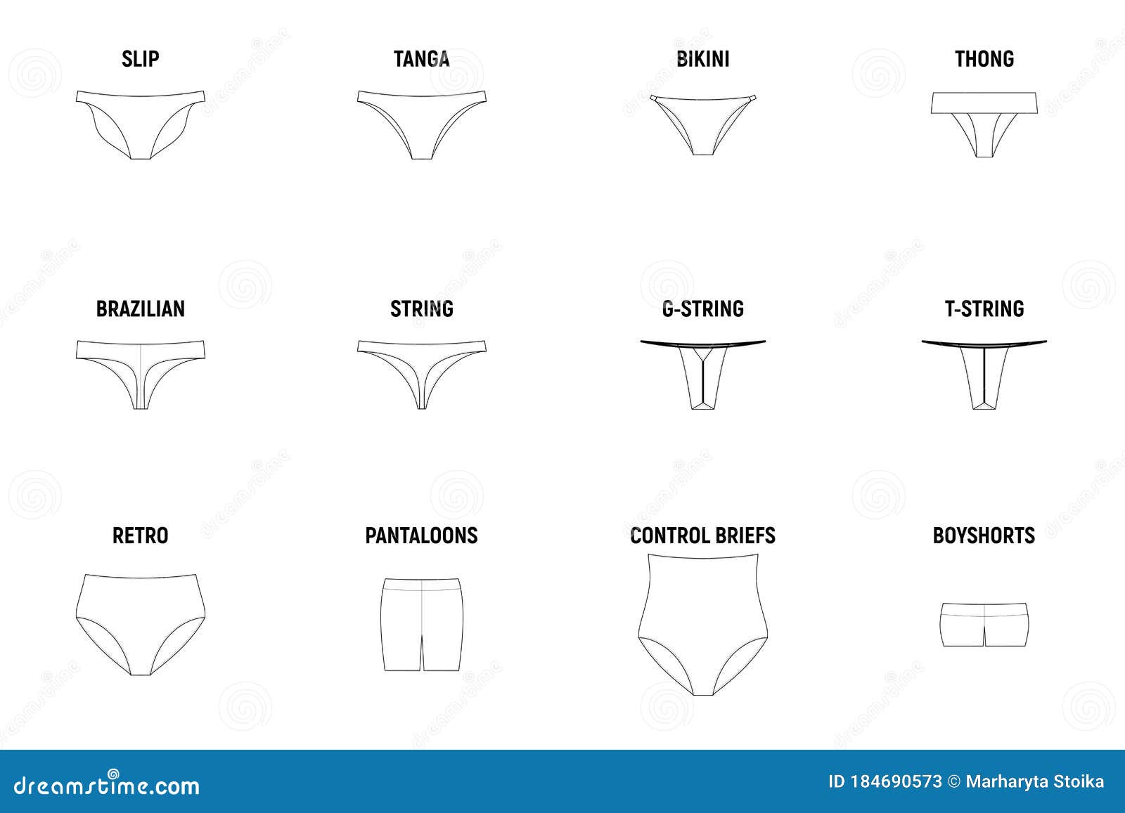 Types of panties for women stock vector. Illustration of