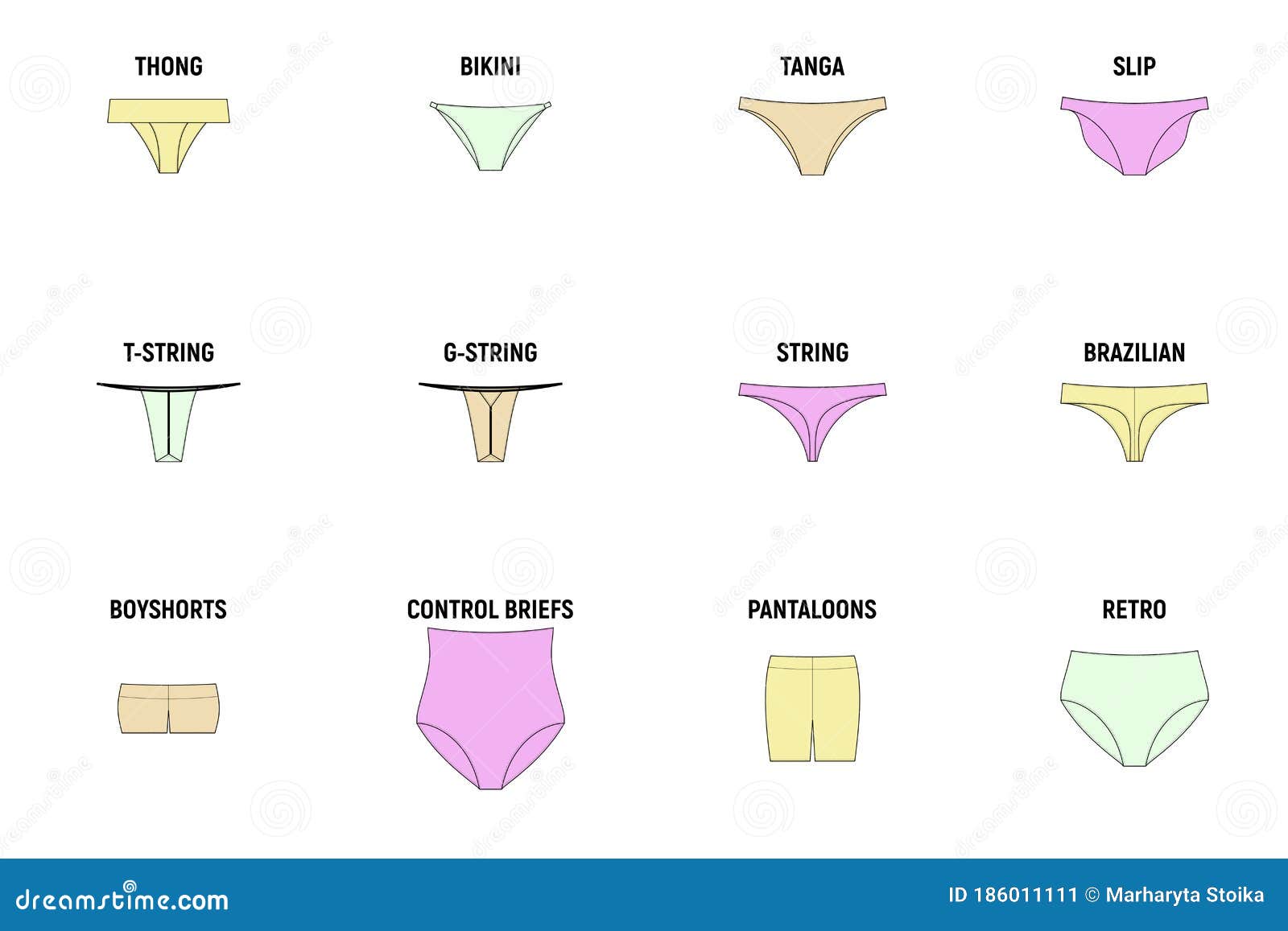 Types of panties for women stock vector. Illustration of