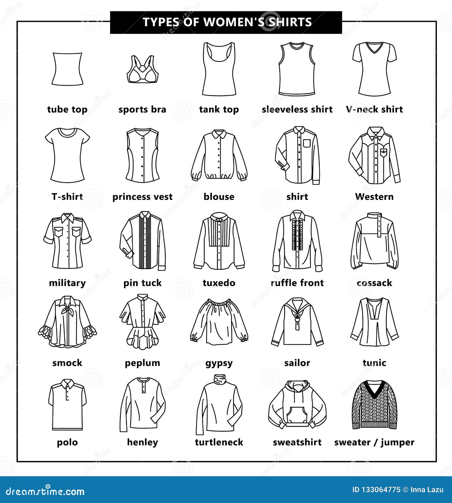 Types of women`s shirts stock vector. Illustration of dress - 133064775