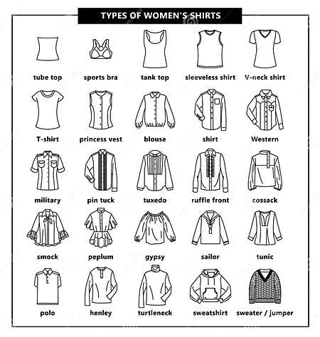 Types of women`s shirts stock vector. Illustration of dress - 133064775