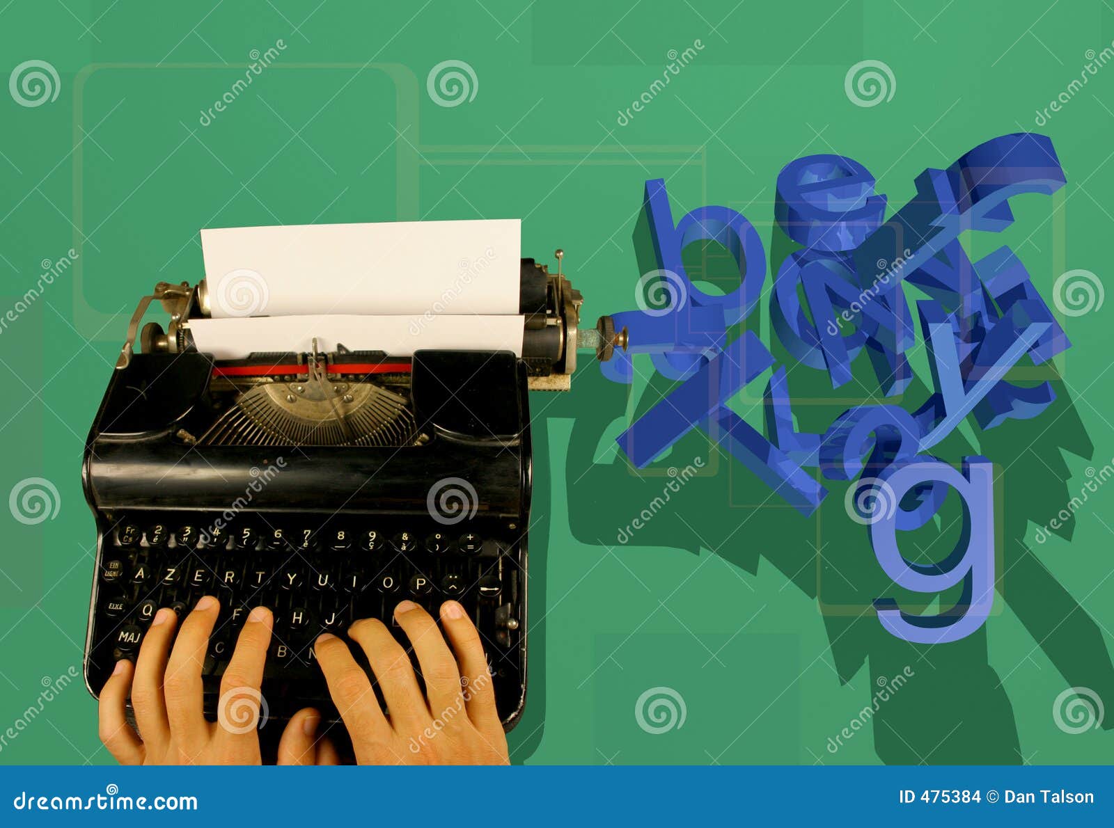typewriter and 3d letters